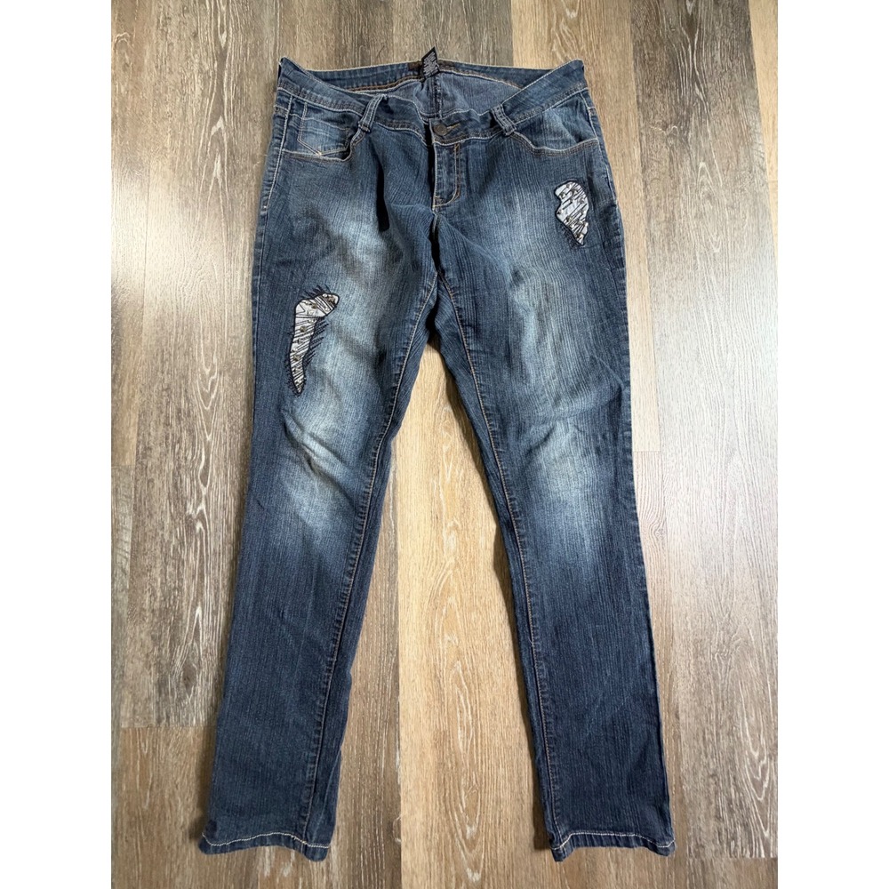 Southpole Jeans Women 16 Blue Embellished Studded Logo Y2K Streetwear Pants